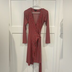 Banana Republic Red Geometric Long Sleeve Dress